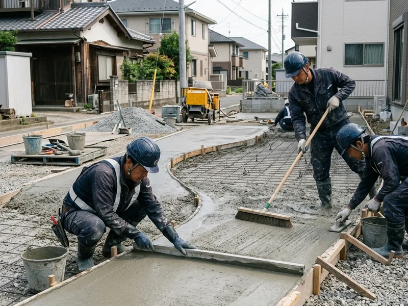 札幌近郊の駐車場土間コンクリート・外構左官の施工事例